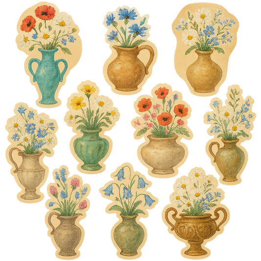 “Vintage Bouquets” Artistic Stickers – Set of 10 floral illustrations