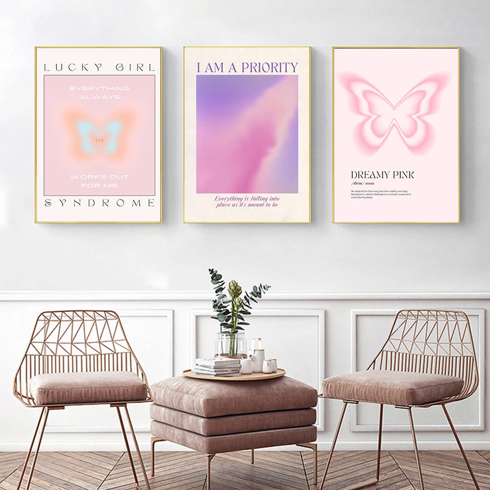 Butterfly Poster Minimalist Feminine Aesthetic Art Print Dreamy Atmosphere Canvas Painting Modern Trendy Wall Picture Home Decor