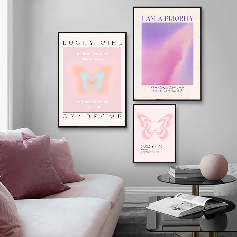 Butterfly Poster Minimalist Feminine Aesthetic Art Print Dreamy Atmosphere Canvas Painting Modern Trendy Wall Picture Home Decor