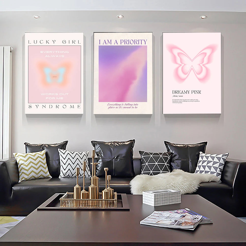 Butterfly Poster Minimalist Feminine Aesthetic Art Print Dreamy Atmosphere Canvas Painting Modern Trendy Wall Picture Home Decor