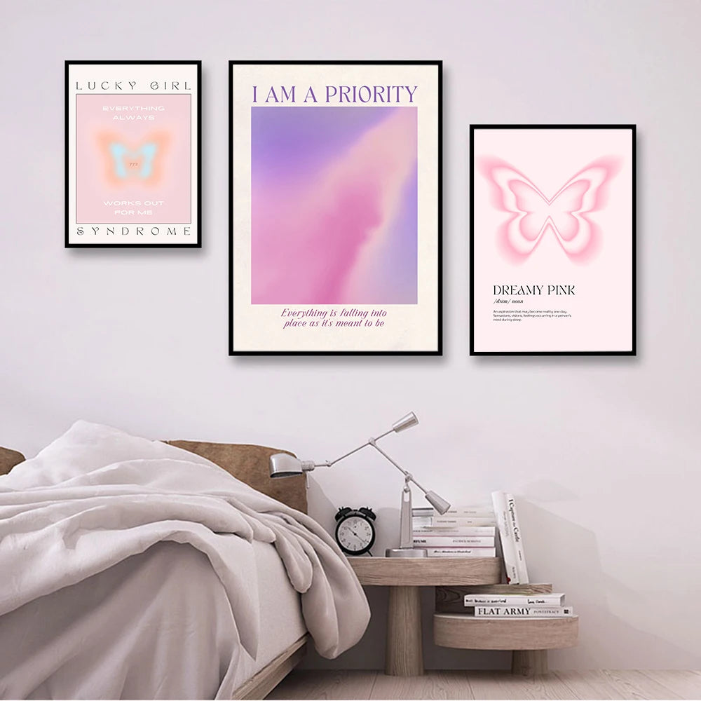 Butterfly Poster Minimalist Feminine Aesthetic Art Print Dreamy Atmosphere Canvas Painting Modern Trendy Wall Picture Home Decor